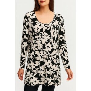 J. Jill Wearever Collection Black White Floral‎ Long Sleeve Tunic Large